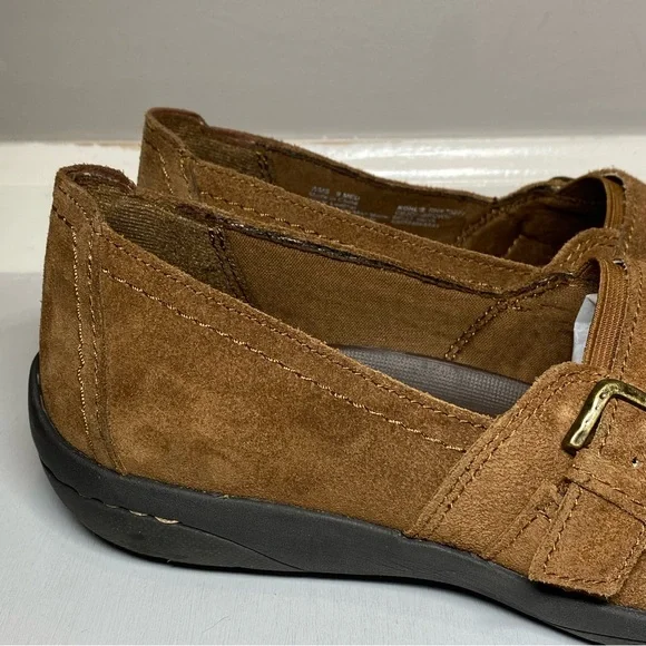Croft & Barrow Leather Slip On Shoes Womens Size 9 Buckle Loafers Brown Suede - Picture 4 of 16